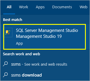 SQL Server Management Studio in der Ergebnisliste