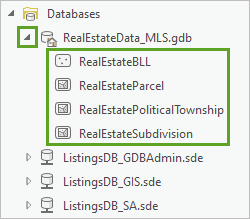 Die File-Geodatabase "RealEstateData_MLS.gdb" enthält vier Feature-Classes.