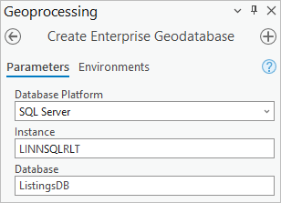 Parameter für "Enterprise-Geodatabase erstellen"