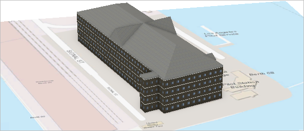 3D-Ansicht eines Hafengebäudes