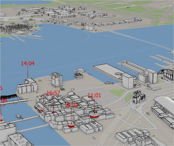 3D-Ansicht des Hafens von Boston mit Kanten im Bild