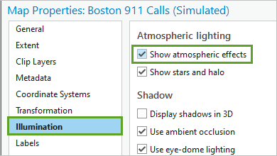 Ausgewählte Option "Atmosphärische Effekte anzeigen"