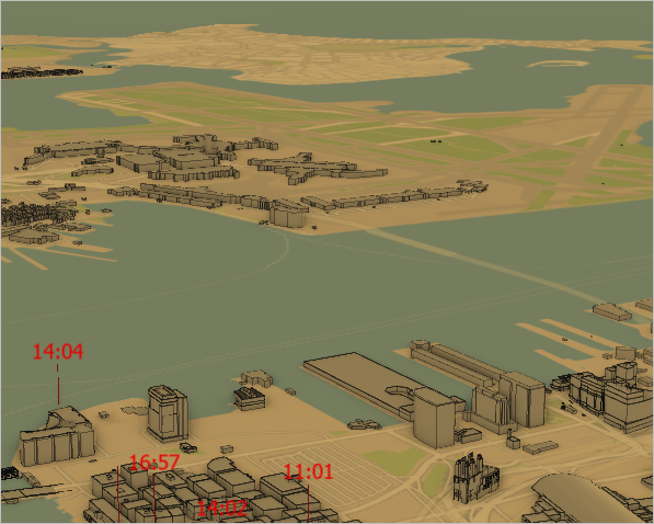 3D-Ansicht des Hafens von Boston um 6:30 Uhr