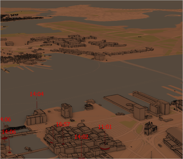 3D-Ansicht des Hafens von Boston mit dunklerer Tönung