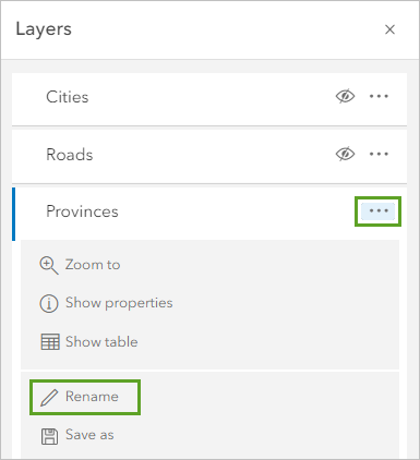 Option "Umbenennen" für den Layer "Provinces"