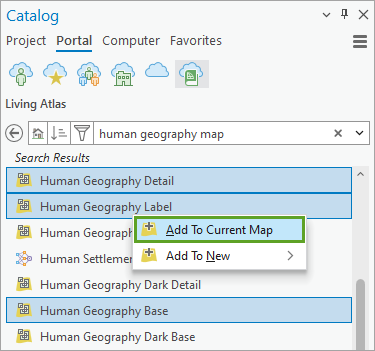 Humangeographie-Layer zur aktuellen Karte hinzufügen