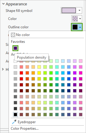 Umrissfarbe festgelegt auf die dunkelviolette Farbe "Population density"