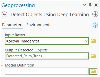 Parameterwerte für "Objekte mit Deep Learning erkennen"