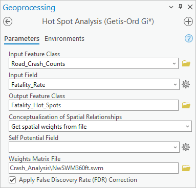 Parameter der "Hot-Spot-Analyse" für das Feld "Fatality_Rate"