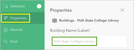 "Polk State College Library" als "Building Name (Label)" im Bereich "Eigenschaften"