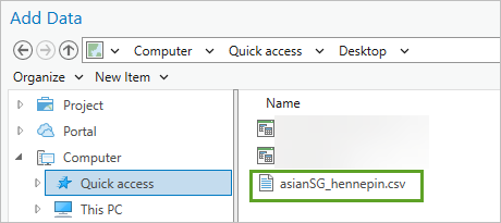 Ordner mit der CSV-Datei, die von der Website des Census Bureau heruntergeladen wurde