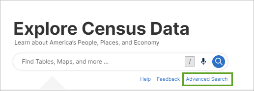 "Advanced Search" auf der Seite "Explore Census Data"