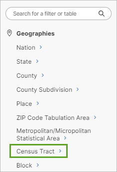 "Census Tract" im Menü "Geographies"