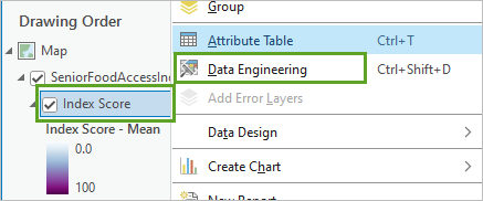 "Data Engineering" im Menü des Layers "Index Score"