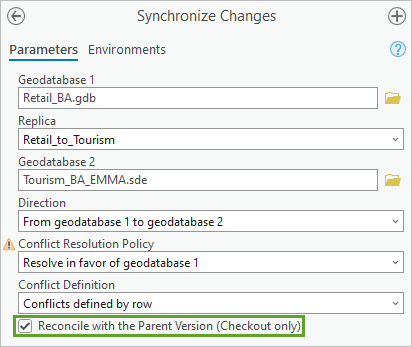 Parameter des Werkzeugs "Änderungen synchronisieren"