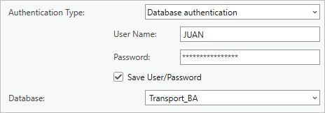 Authentifizierungstyp, Benutzername, Kennwort und Datenbankparameter