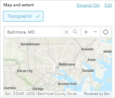 Kartenausdehnung festgelegt auf Baltimore, Maryland