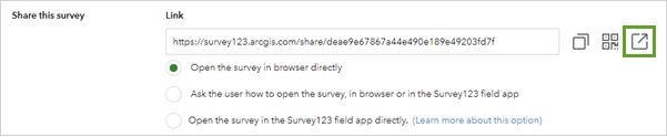 Schaltfläche "Survey-Link öffnen" neben dem Survey-Link