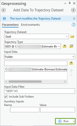 Parameter für "Daten zu Trajektorie-Dataset hinzufügen"