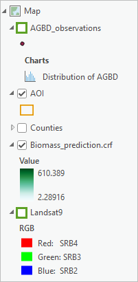 Deaktivierte Layer "AGBD_observations" und "Landsat9"