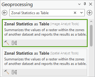 Werkzeug "Zonale Statistiken als Tabelle" suchen