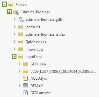 Eingeblendete Ordner "Estimate_Biomass" und "InputData"