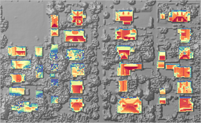 Symbolisierter Sonneneinstrahlungs-Layer mit Zoom auf Gebäude