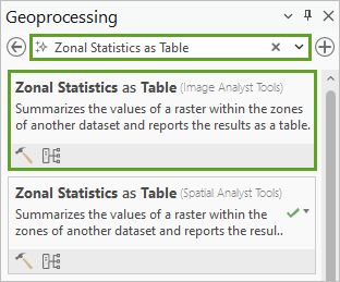 Werkzeug "Zonale Statistiken als Tabelle" suchen