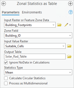 Parameter für das Werkzeug "Zonale Statistiken als Tabelle"