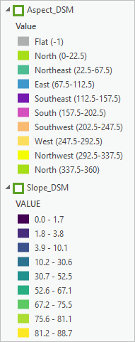 Deaktivierte Layer "Aspect_DSM" und "Slope_DSM"