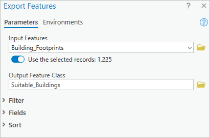 Parameter für das Werkzeug "Features exporieren"