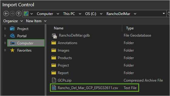 Im Fenster "Zu Passpunktdatei navigieren" ausgewählte CSV-Datei