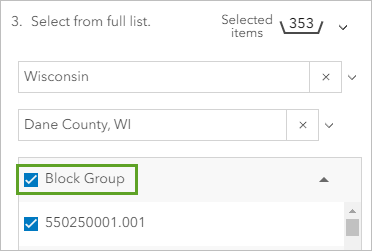 Alle Blockgruppen ausgewählt für Dane County in Wisconsin