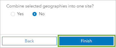 "Ausgewählte Geographien zu einem Standort kombinieren?", "Nein" ausgewählt