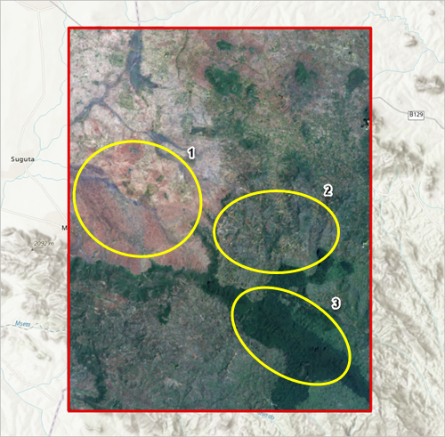 Hervorgehobene Bereiche im Landsat 9-Bild