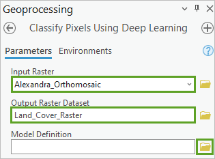 Werkzeug "Pixel mit Deep Learning klassifizieren" mit der Registerkarte "Parameter"