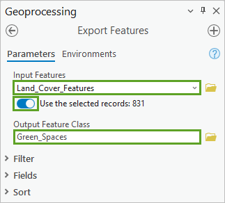 Parameter des Werkzeugs "Features exportieren"