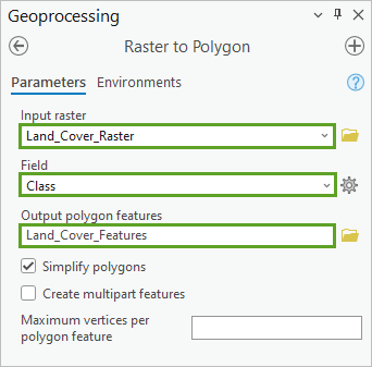 Parameter des Werkzeugs "Raster in Polygon"