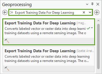 Suche nach dem Werkzeug "Trainingsdaten für Deep Learning exportieren"
