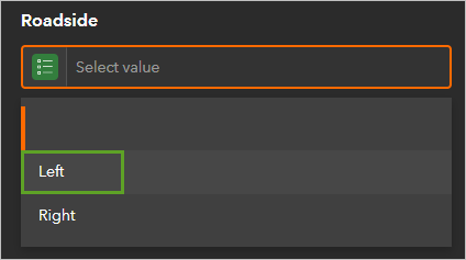 "Left" ausgewählt in Liste "Roadside"
