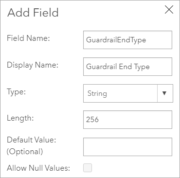 Fenster "Feld hinzufügen" für das Feld "GuardrailEndType"