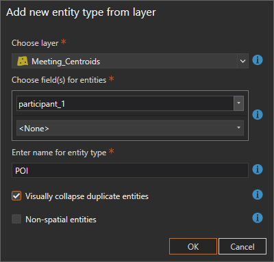 Parameter im Fenster "Neuen Entitätstyp aus Layer hinzufügen"