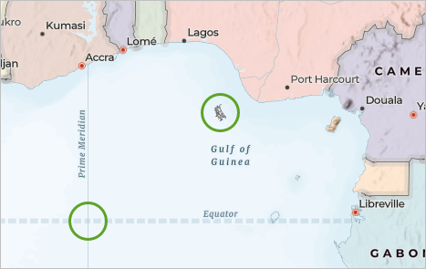 Nordwestlich von Null Island verortete Daten