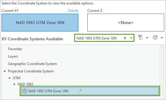 Wählen Sie das Koordinatensystem "NAD 1983 UTM Zone 18N" aus.