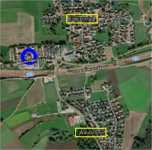 Beschriftungen "Etterschlag" und "Waldbrunn" auf der Karte