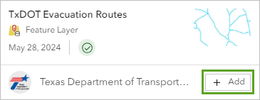 Layer "TxDOT Evacuation Route" hinzufügen