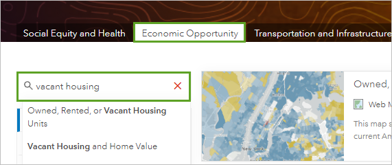 Registerkarte "Economic Opportunity" und Suchleiste