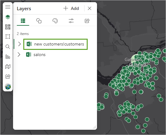 Der Layer "new customers", der hinzugefügt wurde