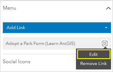 Schaltfläche "Bearbeiten" für den Survey "Adopt a Park Form"