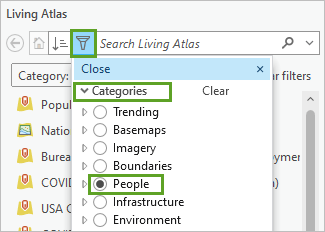 Die Kategorie "Menschen" in Living Atlas-Filtern